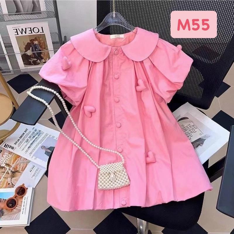 [8-26kg] M55 Váy Bé Gái, Đầm Cho Bé Màu Hồng Đính Trái Tim, Váy Công Chúa  Mát, Nhẹ Thấm Hút Mồ Hôi, Mẫu Mới 2024 Thời Trang Cho Bé Gái 1