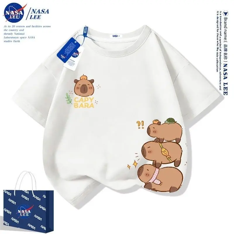 Áo Thun Capybara, NASA, ngắn Tay, Cotton Nguyên Chất, Dành Cho Trẻ Em, Tay Lửng Cho Bé Trai Và Bé Gái, Áo Sành Điệu, Năm 2025 áo  thun  bé  trai  mặc  tết