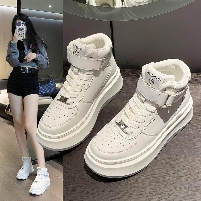 (FORM NHỎ) Giày thể thao nữ, sneaker cao cổ nữ trắng đế cao su bề mặt da PU phong cách năng động trẻ trung