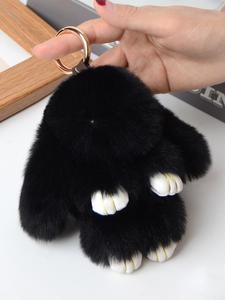 Llavero de peluche con pelo sintético tipo jelly, suave y esponjoso, en forma de conejo; adorno para bolso y monedero, lindo accesorio para mujeres, anillo para llaves de mochila