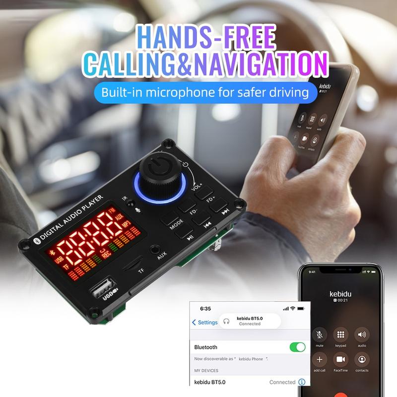 Product Introduction of Car Bluetooth 5.0 12V 2*80W MP3 player USB FM microphone handsfree control decoding board 26