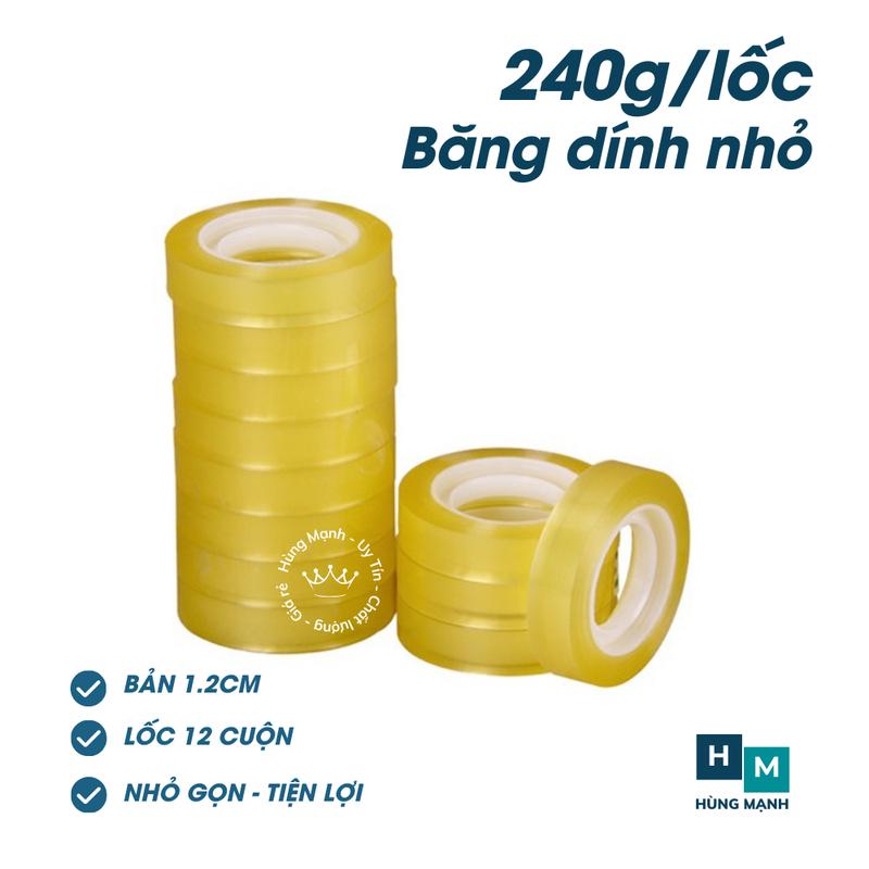 SỈ Cây 12 cuộn băng dính nhỏ 240g, cuộn băng keo văn phòng băng dính nhỏ gói…