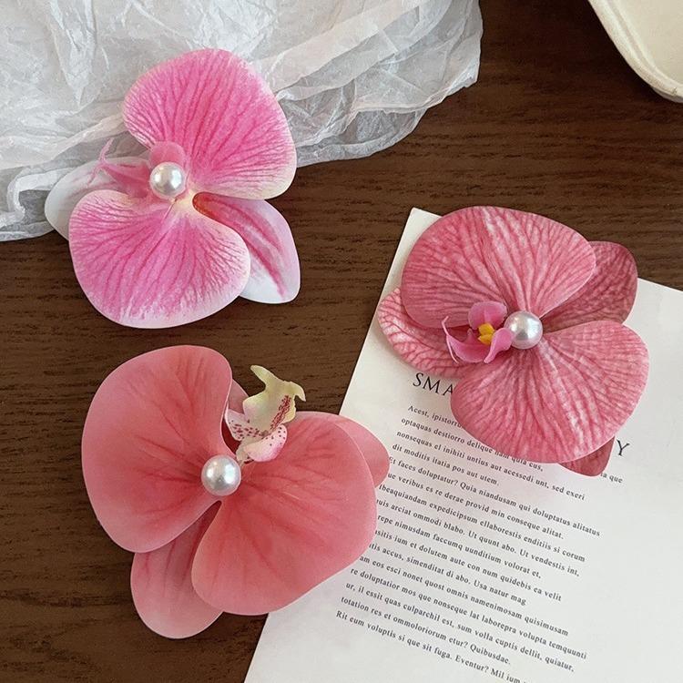 Product Introduction of Elegant Phalaenopsis Flower Hair Clip, Side Bangs Hairpin For Women, New Arrival Forehead Pearl Hair Ornament 3