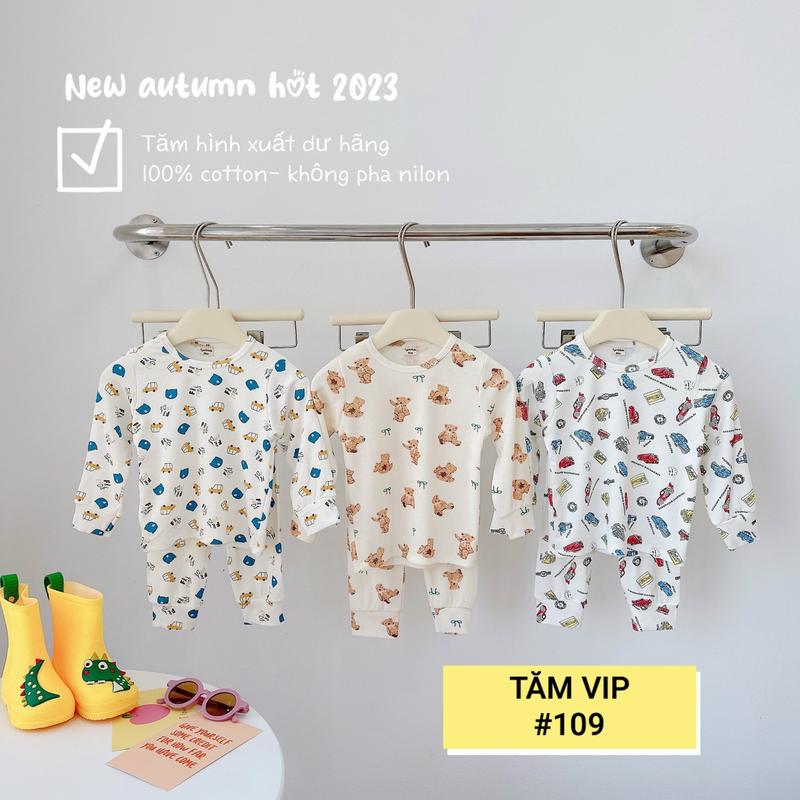 Set 3 bộ dài tay thu đông cho bé trai, bé gái xuất dư 100% cotton Len 4