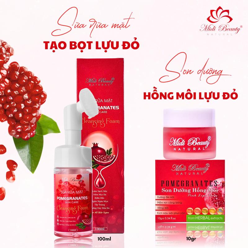   COMBO+KÈM QUÀ  Son Dưỡng Hồng Môi LỰU ĐỎ 10G + Sữa Rửa Mặt Tạo Bọt LỰU ĐỎ 100ML MIDI BEAUTY NATURAL  Kèm Muỗng + Thẻ Bảo Hành  Skincare 