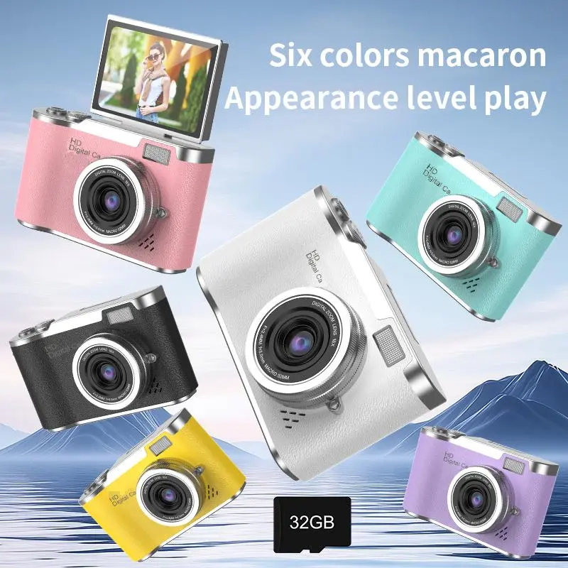 1080P 2.4-inch Screen Portable Camera, Rechargeable Camera CCD with 32GB Memory Card & Multiple Filter Modes, Anti-shake Smart Zoom Digital Camera for Outdoor