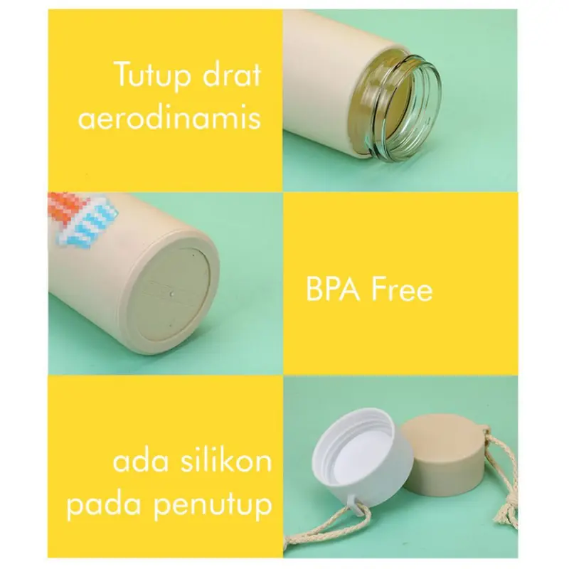 Botol Minum Kaca 450ml Cute Plant Botol Termos TEBAL KUAT TAHAN PANAS DINGIN Botol Minum Anak Sekolah BPA FREE Botol Tumblr+ Handle 2