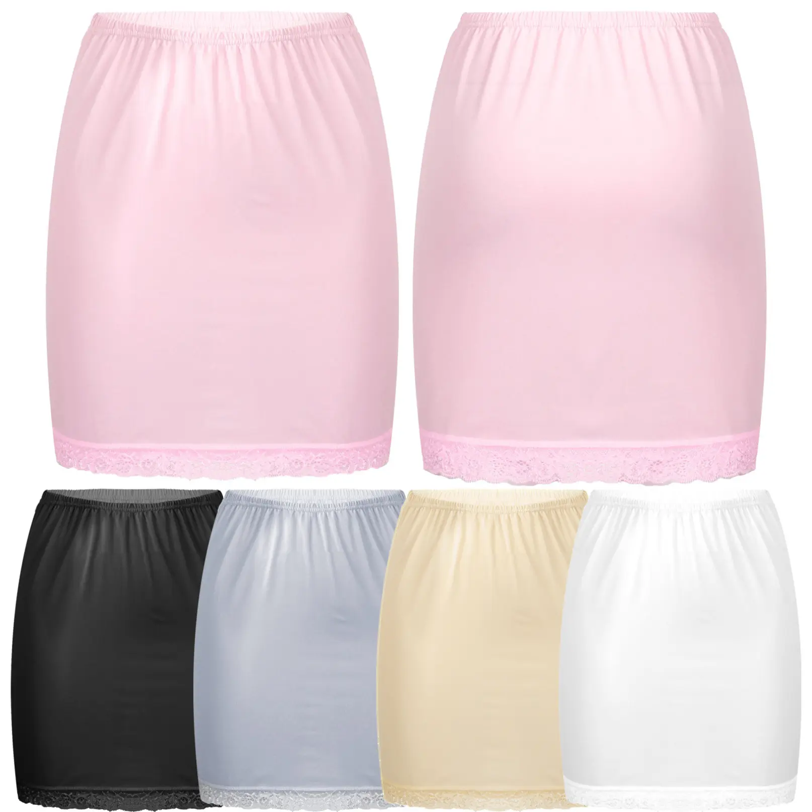 YiZYiF Womens Half Slips Underskirt Short Lace Trim Mini Skirt Commuter OL High Waist Petticoat Skirt Solid Color Underskirt
