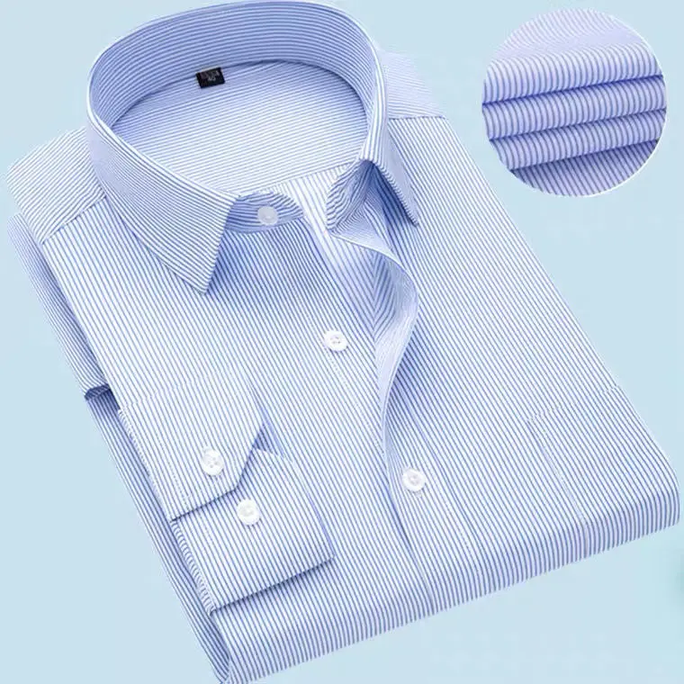 Áo Sơ Mi Nam Dài Tay Kẻ Sọc Mỏng, Chất Liệu Bông, Phong Cách Trung Người Già Và Cao Tuổi, Dáng Rộng Vừa Vặn, Không Sắt, Thích Hợp Mặc Công Sở Thường Ngày Có Túi, Áo Sơ Mi Phong Cách Bố