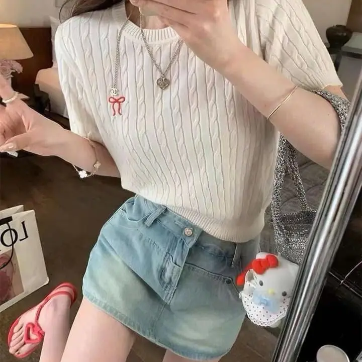 Áo len 5 màu thêu nơ họa tiết xoắn freesize