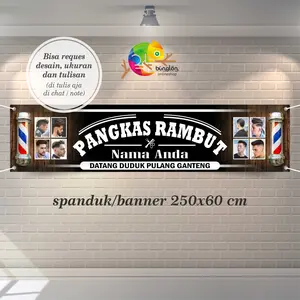 Size 250x60 Cm, Spanduk Banner Pangkas Rambut Reques Nama