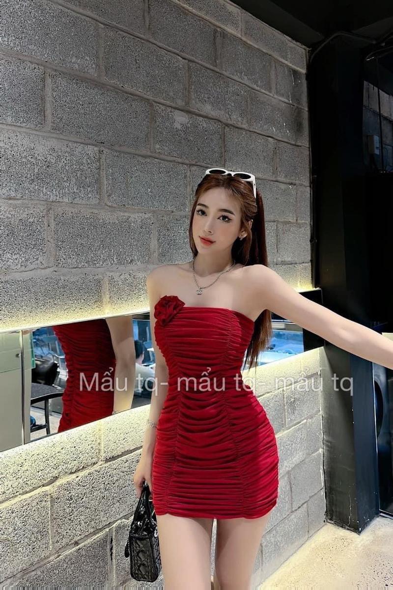 Product Introduction of Đầm Ống Đính Hoa 1 Bên - Có Mút - Ngắn Nhún Thân Ôm Body đầm  ống  - đầm ôm body váy dự tiệc váy xinh đầm nữ vaytet váy  tiệc vay sang váy  đỏ vaynoel đầm  body 11