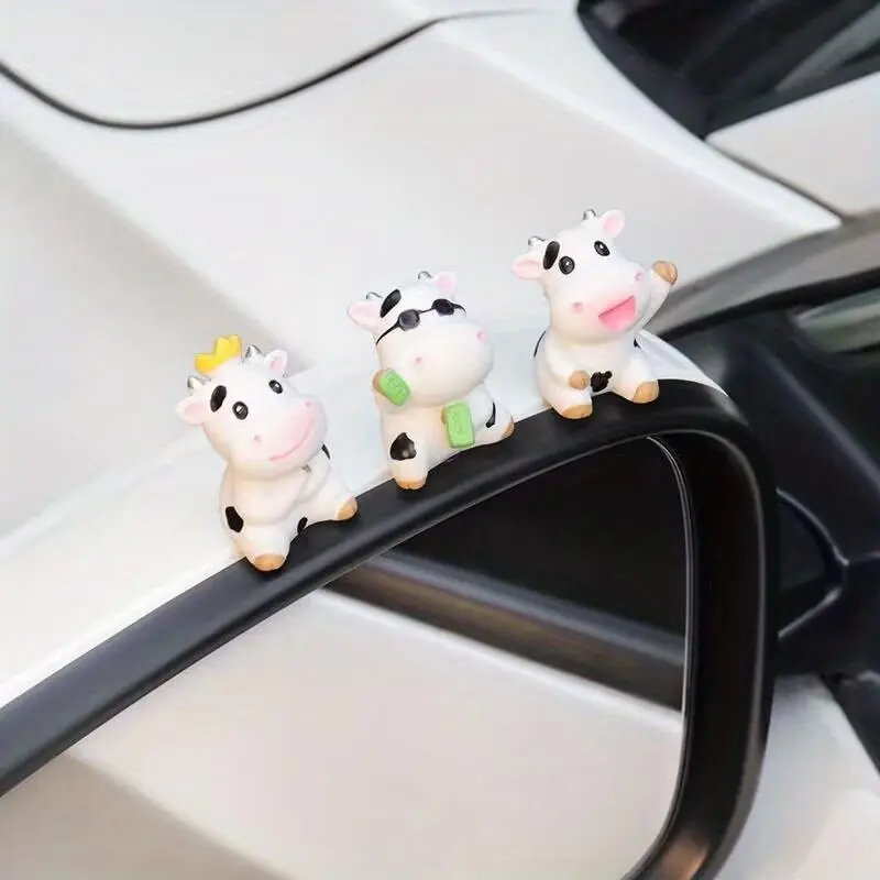 Cute Cow Design Car Ornament, 8 Counts Car Interior Decoration, Sweet Furniture Ornament, Center Console Screen Decoration 3