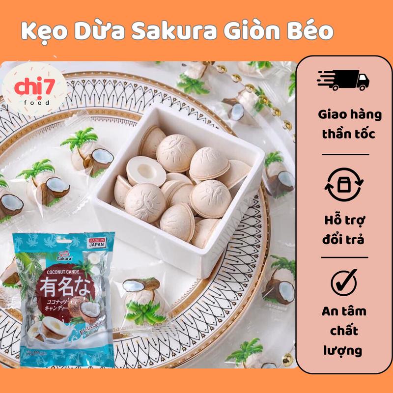 Kẹo Dừa Sakura Nhật Cứng Giòn Ngon Béo Gói 200G - Chị7FOOD Ăn Vặt Candy