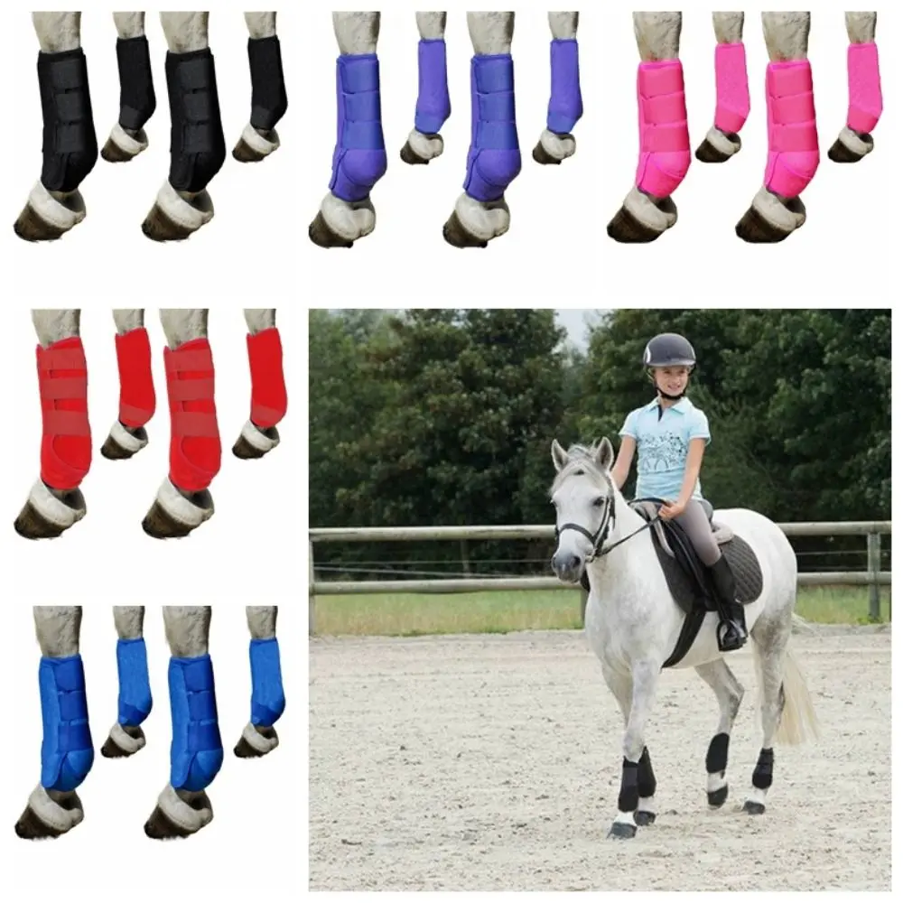 4pcs/set All-Round Colorful Horse Sport Boots Set 3 Size Durable Horse Leg Wraps Easy To Wear Breathable Medicine Brushing Boots Protect Horse Legs