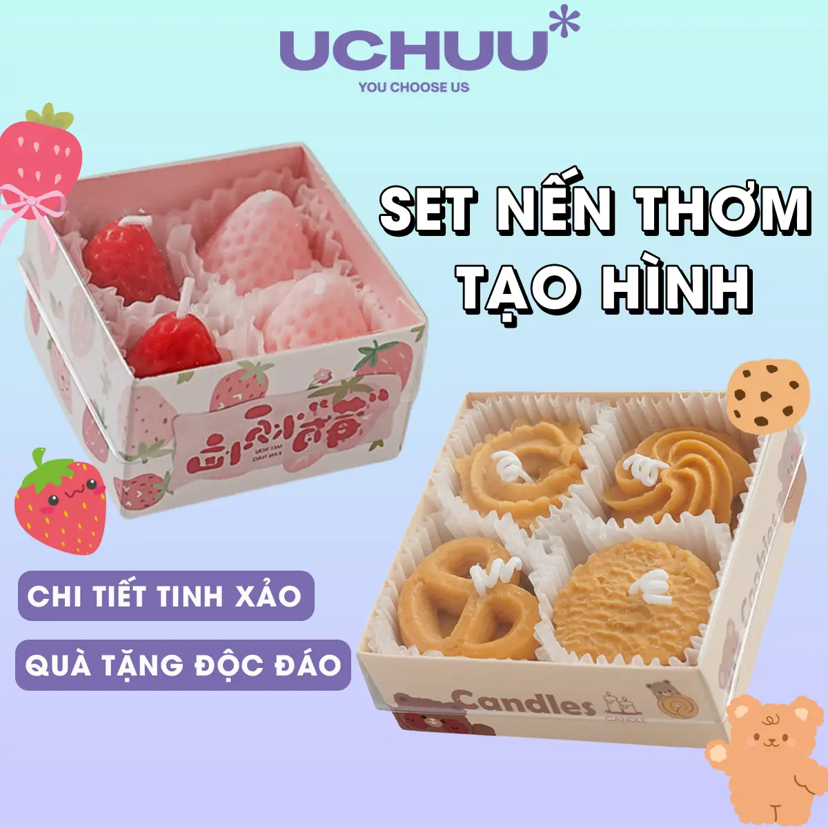 Set Quà Tặng Nến Thơm Uchuu Hộp Quà Nến Thơm Tealight Tặng Sinh Nhật Kỷ Niệm, Trang Trí Phòng Ngủ