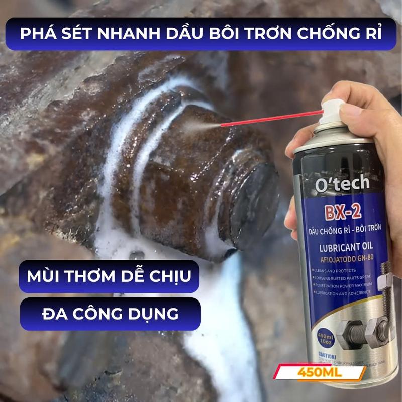  Xịt dầu chống rỉ phá sét bôi trơn đa năng cho kim loại O’tech BX-2  450ml  