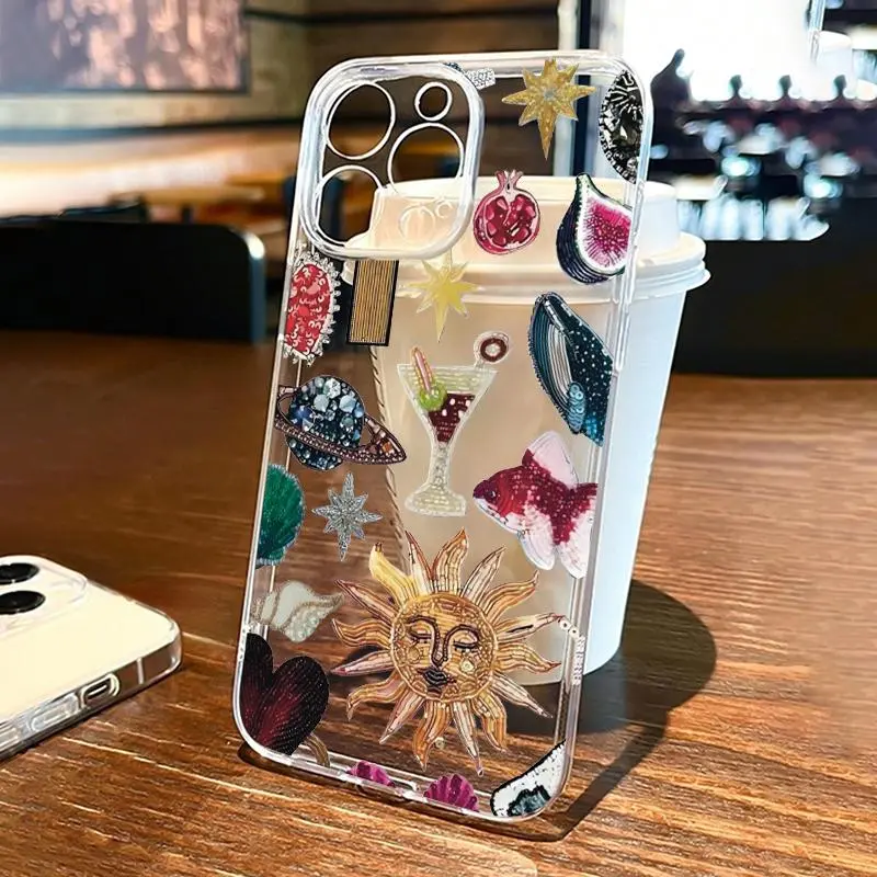 Creative Pattern Clear Phone Case, Fashionable Phone Protector Cover, Anti-drop Cellphone Protective Case, Shockproof Mobile Phone Cover for iPhone 7 11 12 13 14 15 Series 1