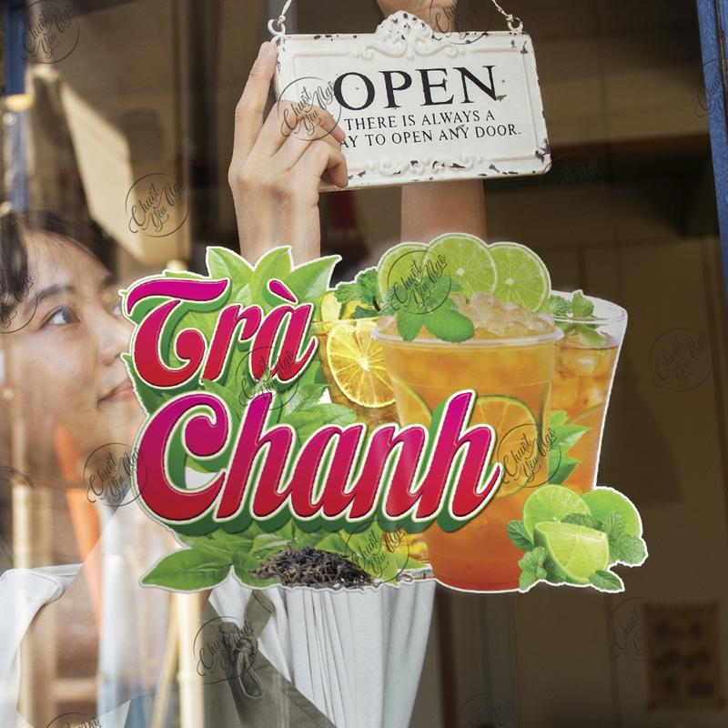Miếng dán TRÀ CHANH decal sticker xe đẩy dán tường trang trí quán trà sữa cà phê trà trái cây quán ăn 8