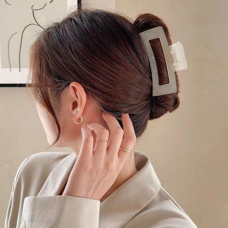 Kẹp Acrylic Trong Suốt Hình Vuông, Cỡ Lớn Móng Vuốt 12cm, Màu Thạch, Thời Trang, Phụ Kiện Tóc Bắt Mắt Women Nữ 3