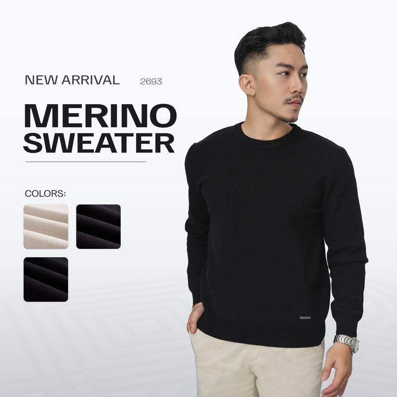 Áo Len Shirt Nam Cổ Tròn Urban Menswear MERINO SWEATER Chất Liệu Cao Cấp Mềm Mịn Giữ Ấm Tốt Hạn Chế Bai Xù No. 2693 có màu Kem áonam đẹp aonam dep