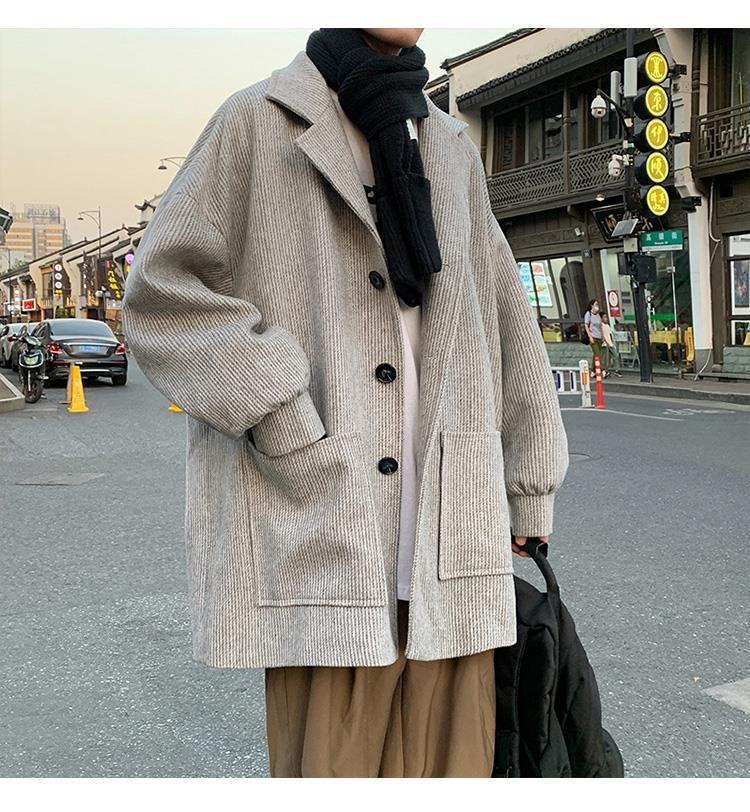 Product Introduction of Autumn Winter Cotton-Padded Coat Mid-Length Design Windbreaker Men's Korean-Style Trendy Casual Cape British Style Coat Woolen Coat 6