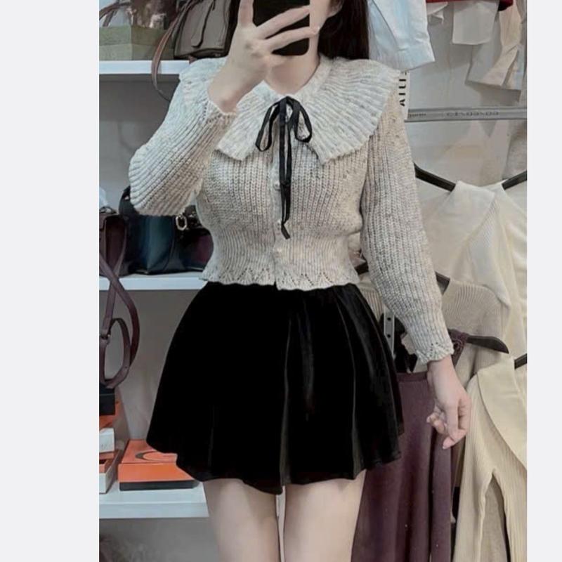 Áo len cổ bèo buộc nơ chất len lì dày