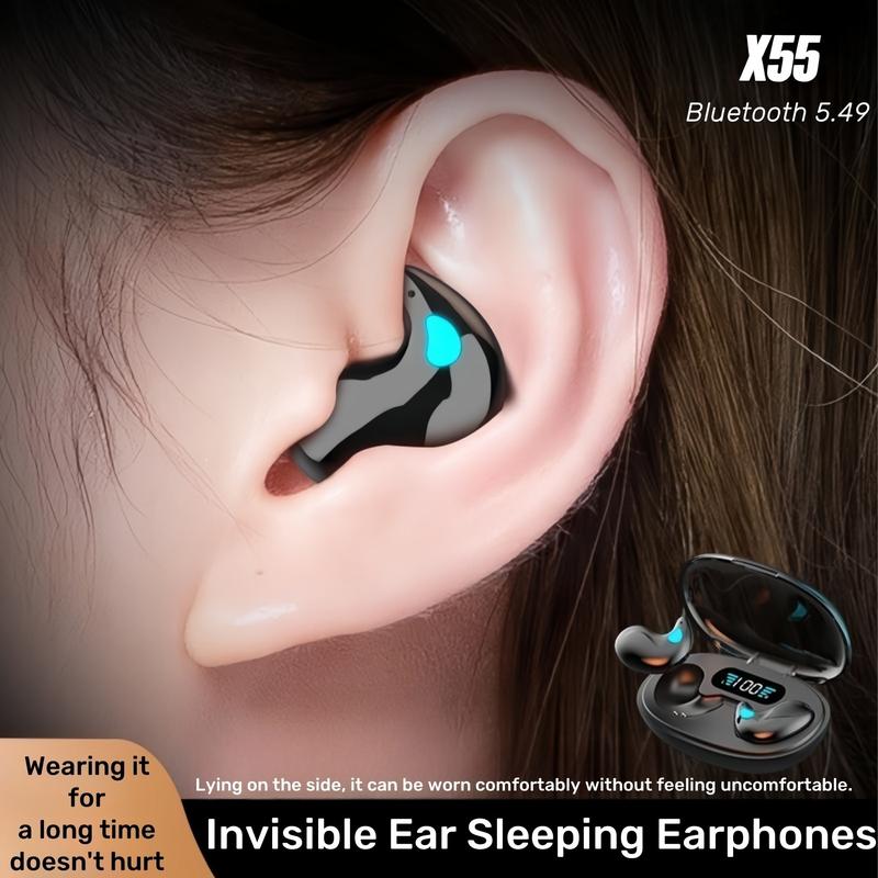 Tai nghe ngủ, Điều khiển cảm ứng, X55, Khử tiếng ồn, Bluetooth 5.49, Tai nghe, với âm thanh nổi Hi-Fi, Mic tích hợp vệ sinh chống ù tai tai  nghe  ngủ  mini tai  nghe  bluetooth  bass  căng tai  nghe  đi  ngủ  có  núm  cao  su 0