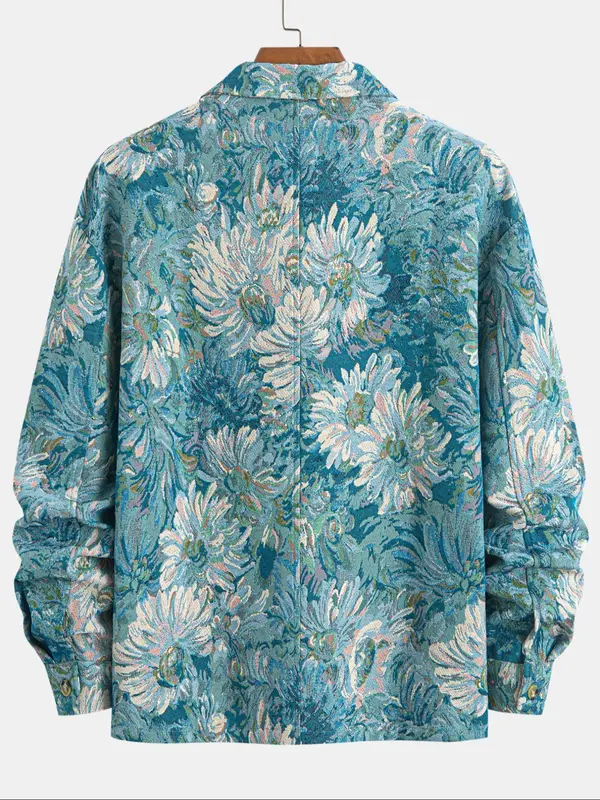 Men's Floral Print Button Zipper Jacket, Loose Casual Long Sleeve Collared Outerwear for Fall & Winter, Men's Clothes for Daily Wear 6
