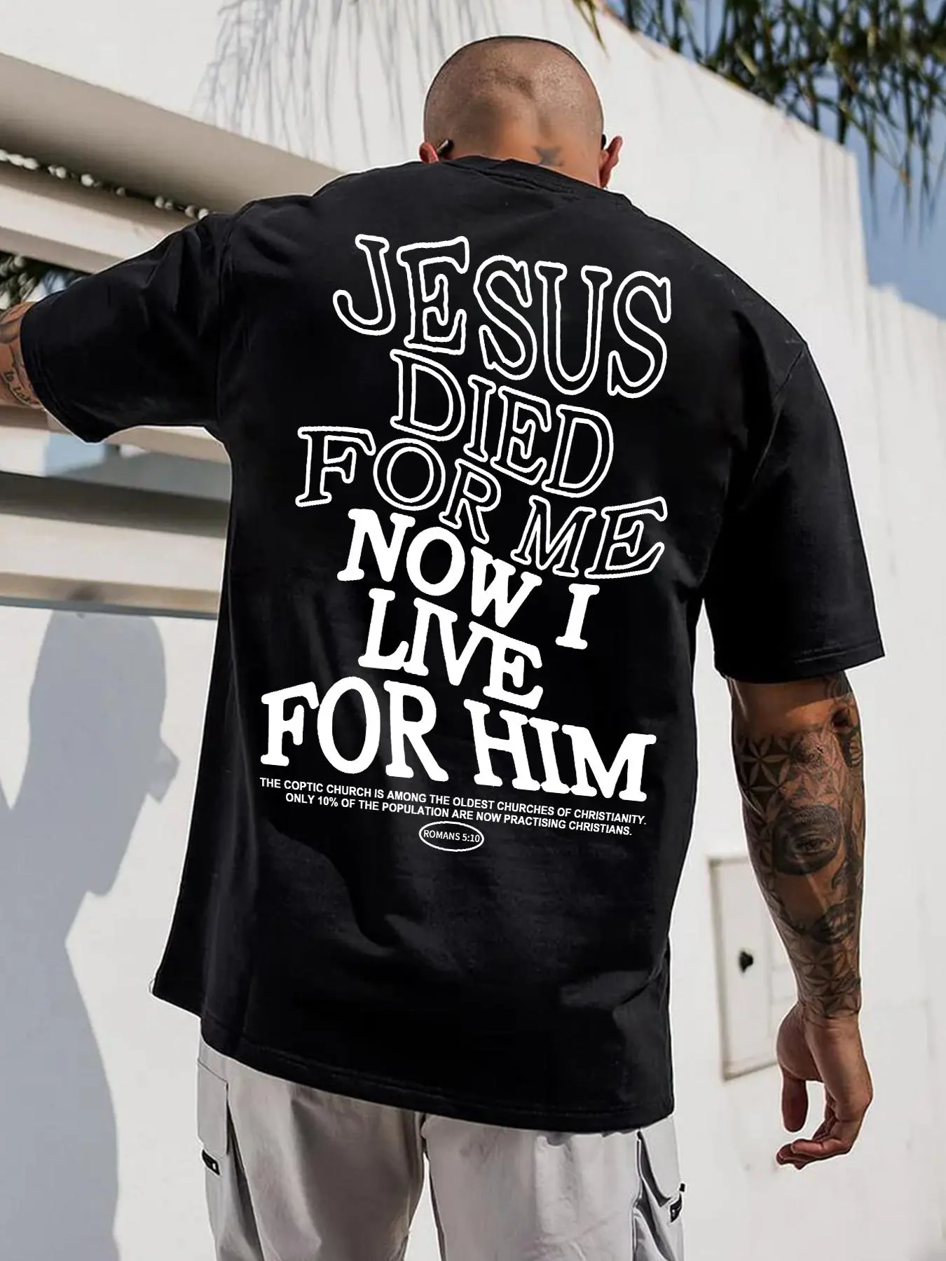 Men's Letter & Cross Print Drop Shoulder Tee, Regular Fit Casual Soft Comfy Graphic Half Sleeve Round Neck T-Shirt for Summer, Menswear, Trendy Men's Top for Daily Wear