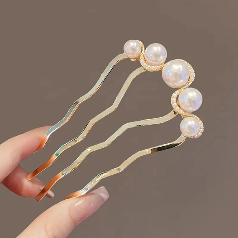 Kẹp Tóc Hình Chữ U Cho Nữ, Dát Ngọc Trai