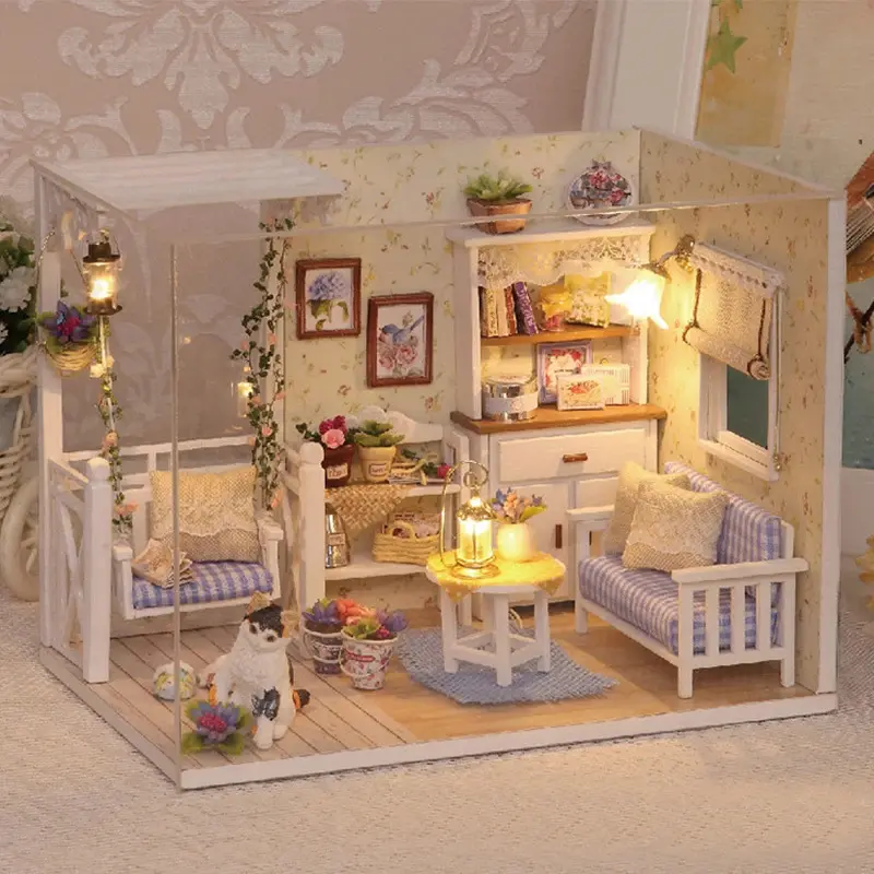 บ้านตุ๊กตาหนังสือลูกแมวมินิ, ชุดสร้างโมเดล, ของเล่นชุดบ้าน, ตกแต่งห้องนอนห้องสร้างสรรค์, พร้อมเฟอร์นิเจอร์, เหมาะสำหรับของขวัญวันเกิด