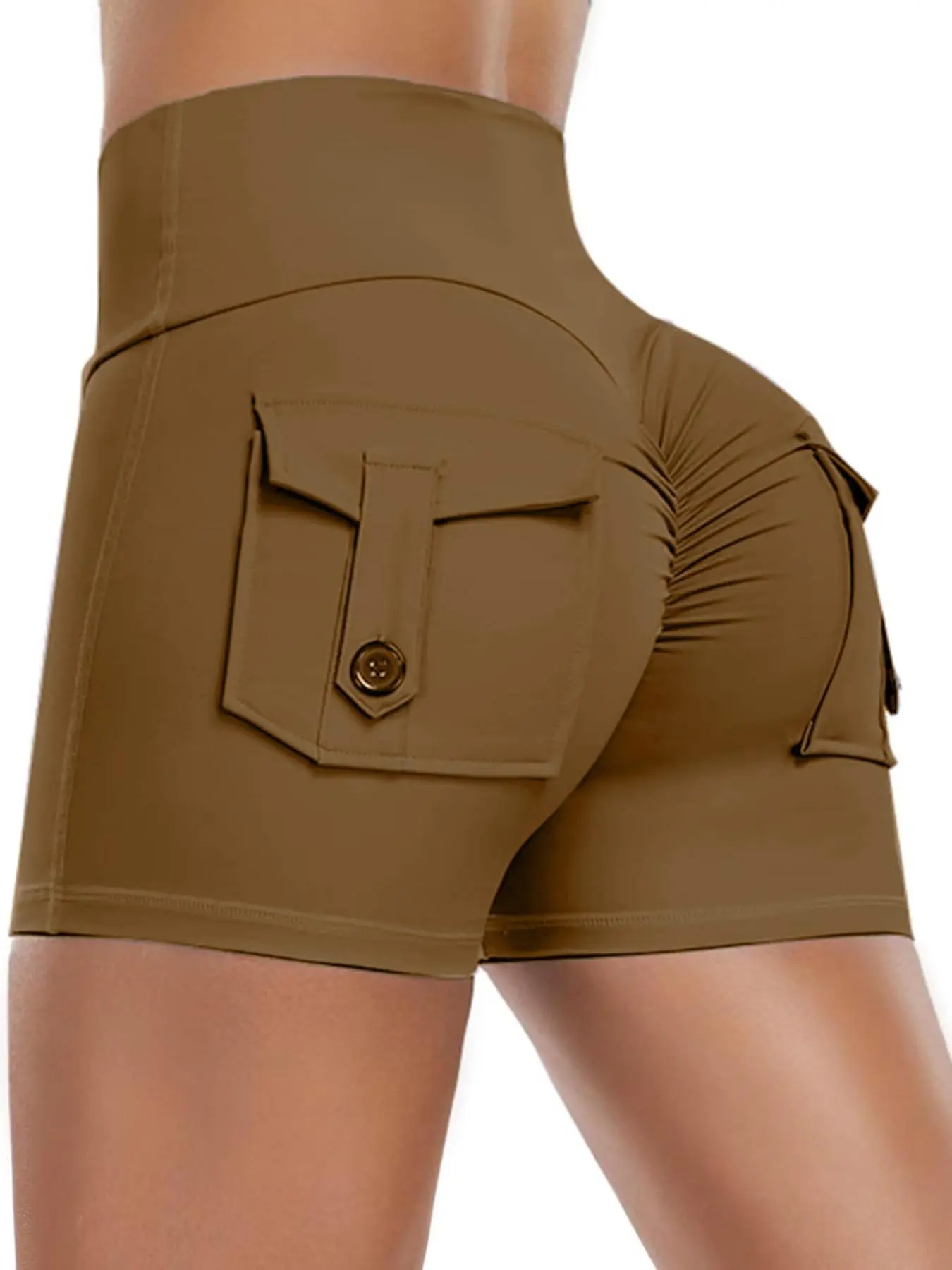 Women's Solid Color Double Pocket Design Sports Shorts, Casual High Waist Skinny Shorts for Daily Outdoor Wear, Ladies Sportswear for All Seasons