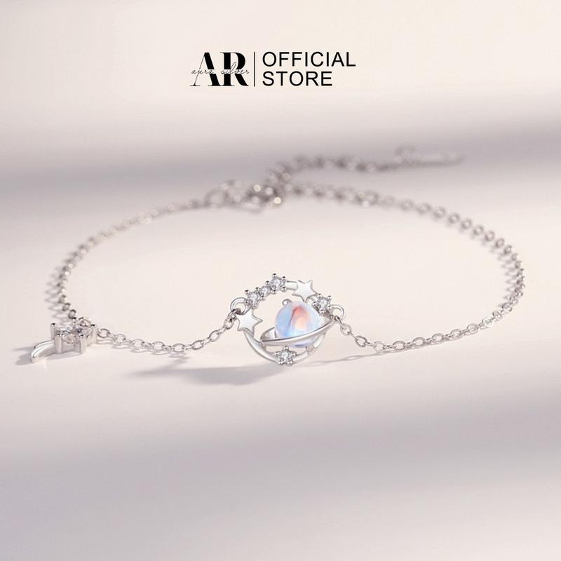 Lắc tay bạc nữ 925 vòng tay Planet xi kim đá Moonstone-Aura Silver-Lt40
