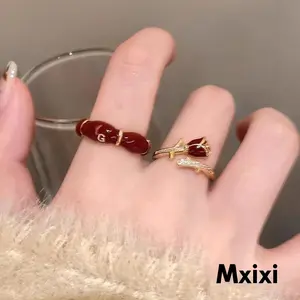 [Mxixi] Cincin Warna Emas dan Merah Buka Dapat Diatur Model Mawar Berhias Zirkonia Bahan Berwarna Merah Gaya Terbaru Gaya Tren Halus Rapi Model Unik Z803