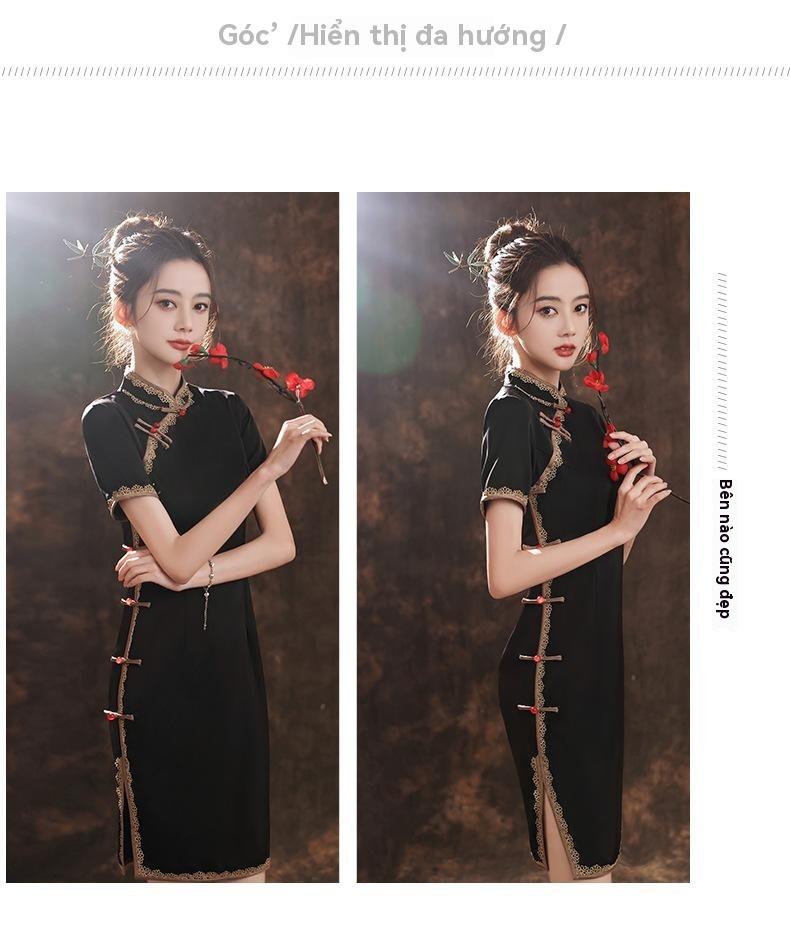 Product Introduction of Sườn Xám, Màu Đen, Bộ Sưu Tập Mùa Hè Mới 2024, Cải Tiến Trẻ Trung, Cao Cấp Và Thanh Lịch, Cỡ Nhỏ Thời Trang Trung Quốc Cao Cấp Nữ Women Dress 3