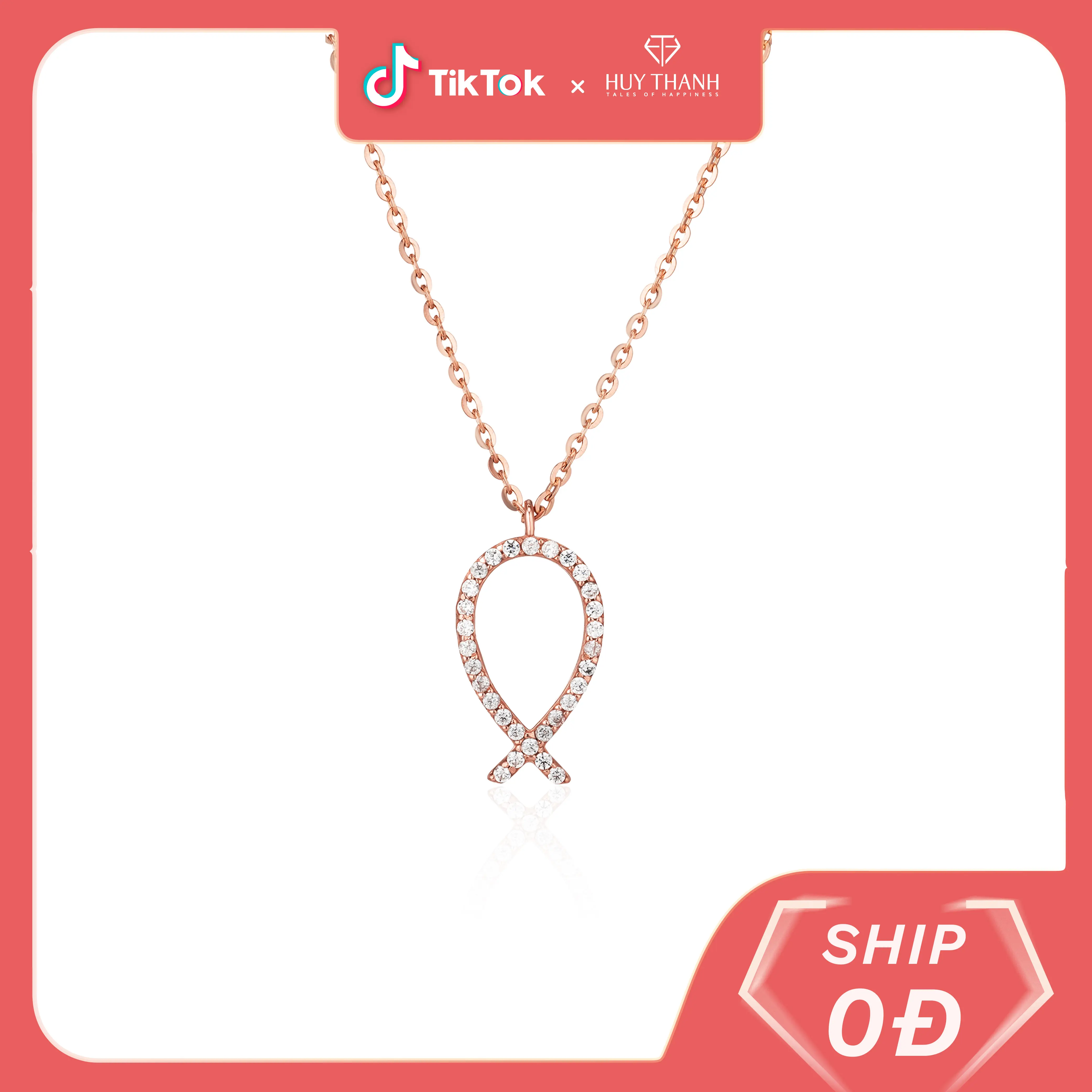 HuyThanhJewelry DCMAMD126 Dây chuyền vàng 10k Gắn Đá Cz lấp lánh Họa Tiết May Mắn