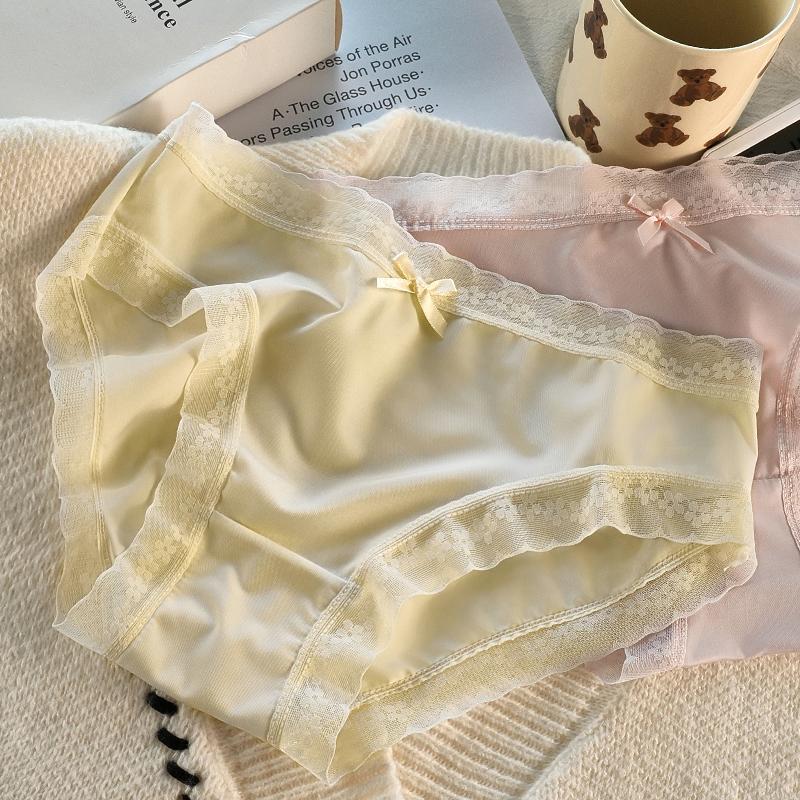Quần Nữ Siêu Mỏng, Màu Trơn Chất Liệu Lụa Lạnh cạp vừa Quần Lót Ren Nữ, Bộ 5 Chiếc, Thích Hợp Cho Mùa Xuân Và Mùa Hè, Mặt Nạ Mông, 20257 Miếng 6