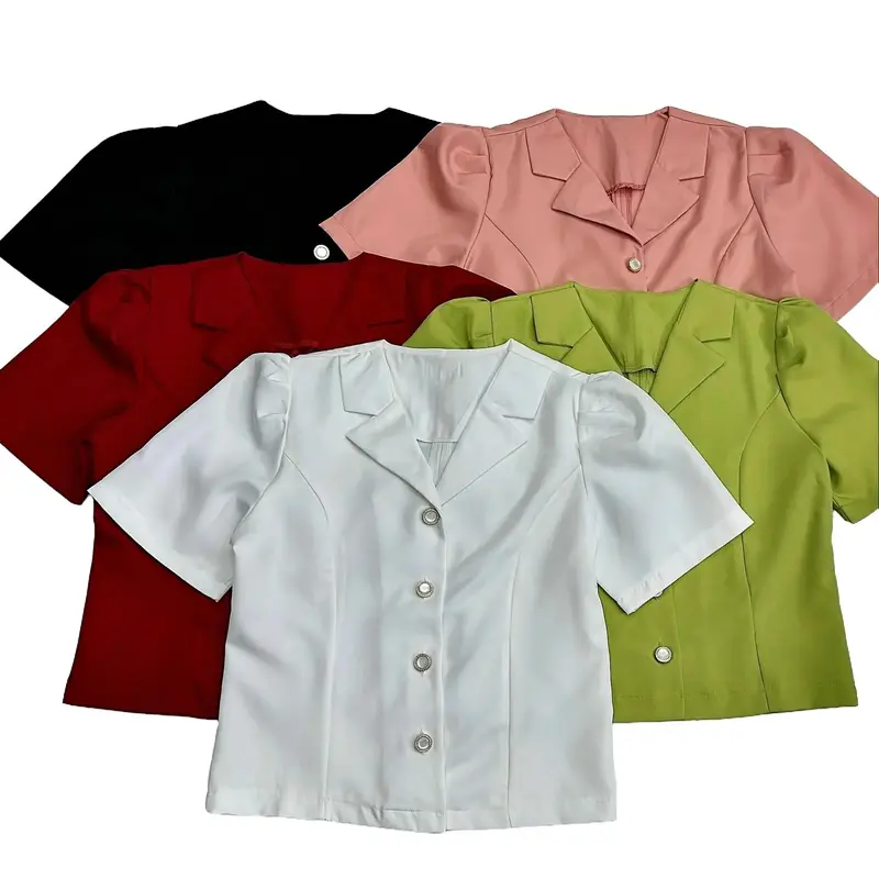 A224 - (SALE XẢ KHO - XEM KỸ BẢNG SIZE) Áo Nữ Dáng Ngắn 49cm Cổ Giả Vest Tay Ngắn 0