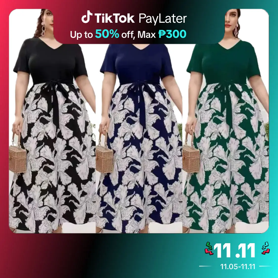 FEIKEER Plus Size Casual Solid Color Top Design Belted Midi Dress for Women - Lingerie, Womenswear