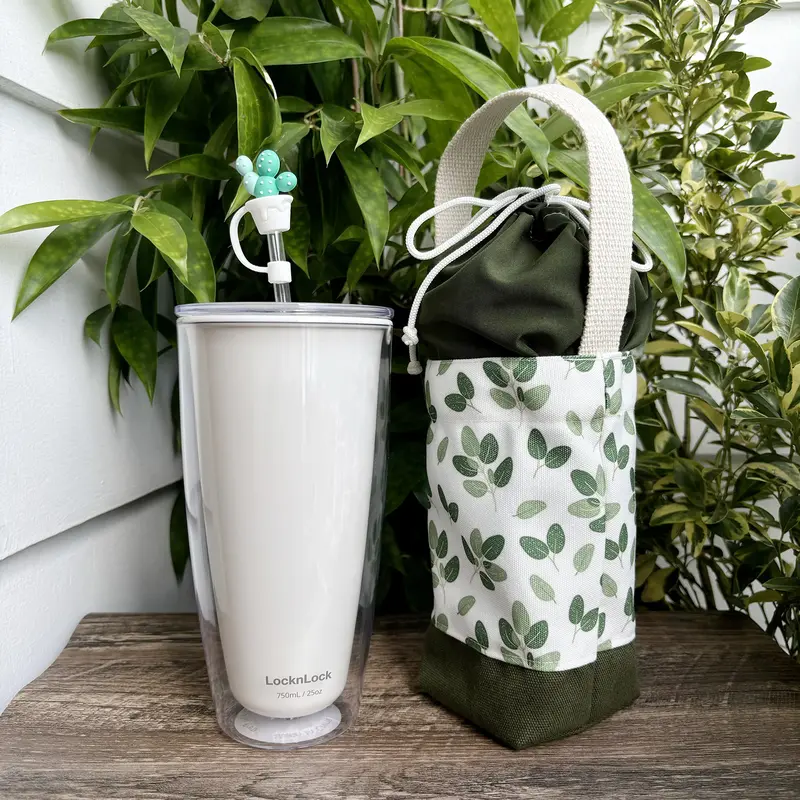 [MUA 2 TẶNG 1 TÚI TỰ HÀO] Túi đựng ly đựng bình nước bottle bag vải canvas phối vải in hình cành lá thạch nam Hiany AX12 6