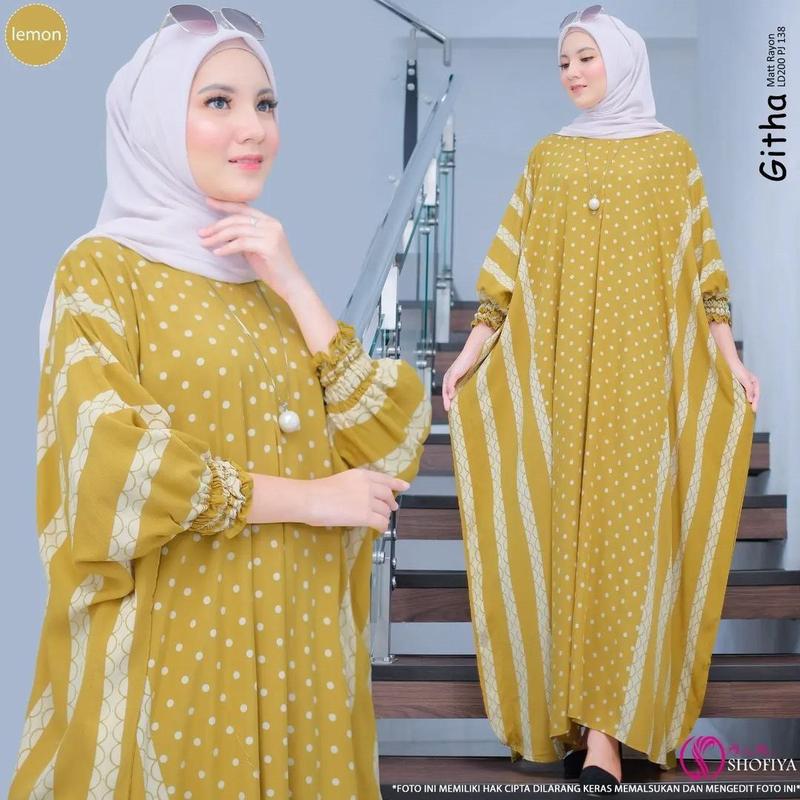 Batik Laris Joyo - Kaftan Wanita Jumbo XXXXL  Motif Githa Vol 5 Lengan Panjang Busui Resleting Rayon Tebal 4