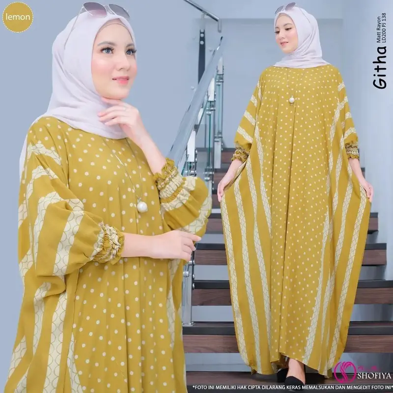 Batik Laris Joyo - Kaftan Wanita Jumbo XXXXL  Motif Githa Vol 5 Lengan Panjang Busui Resleting Rayon Tebal 3