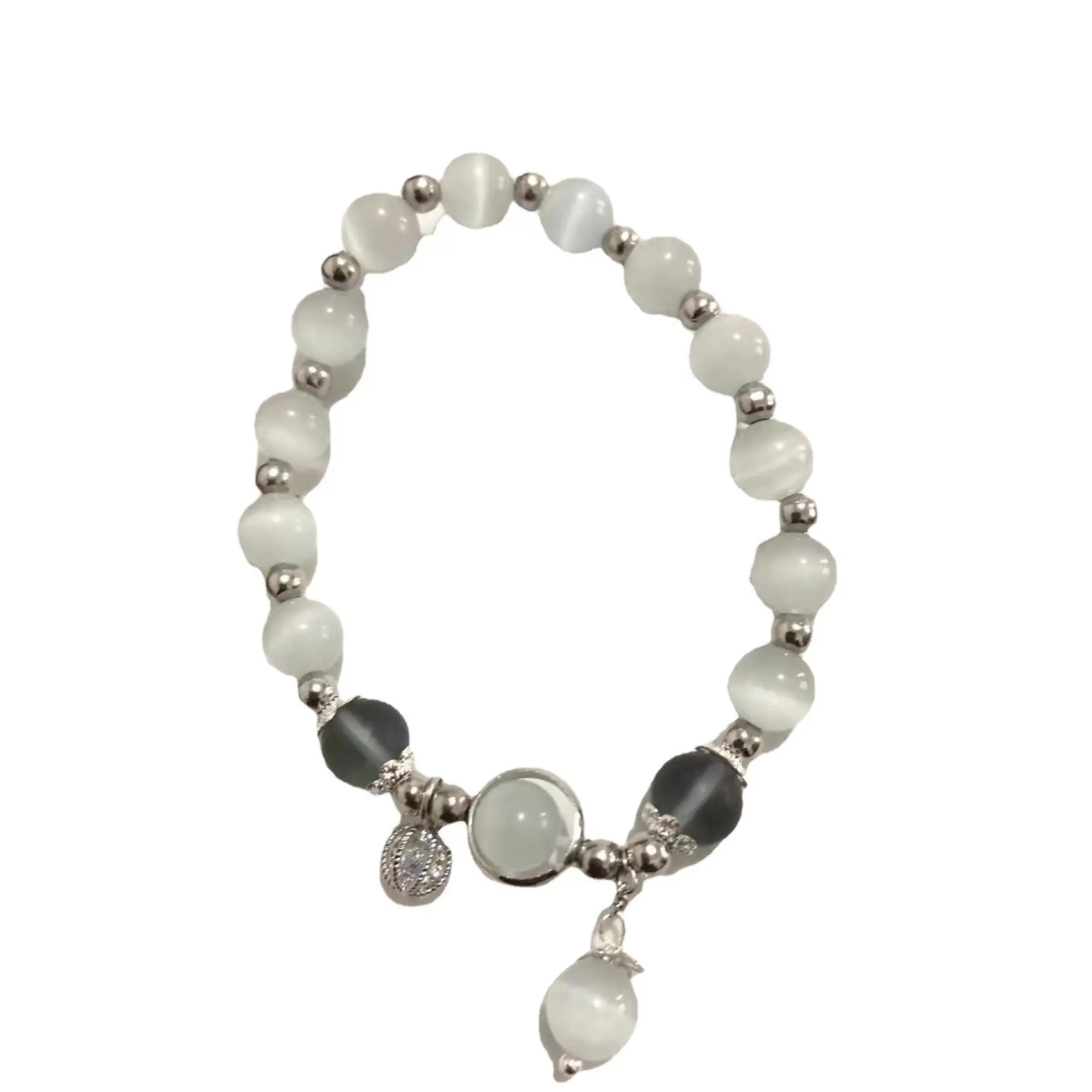 Temple Fragrant Cat's Eye Stone Bracelet for Women, Ins Niche Design, New Gray Moonlight Crystal Bracelet for Women, Live Streaming Source