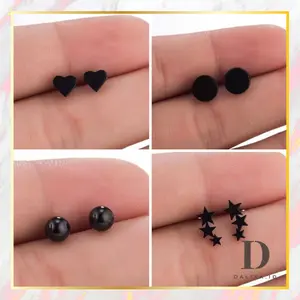 Anting Tusuk Mini Hitam Korea Stainless Stud Korea Fashion Minimalis Black Earrings