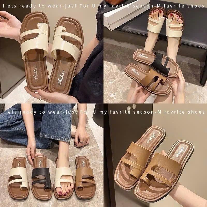  Dép xỏ ngón nữ dép lê thời trang kiểu dáng hàn quốc chất liệu PVC chống thấm 3 màu kem đen nâu giaydepsieuben - A07 