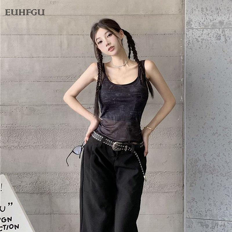 Product Introduction of Women's Summer Fashion Slim Cropped Top Sleeveless U-neck Backless Retro Pattern Printed Vest Simple Versatile Fabric Soft 31