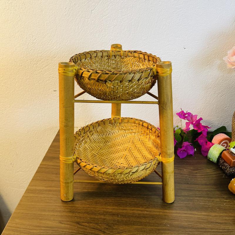 Kệ Tre 2 Tầng Đựng Hành Tỏi Trứng Gia Vị Làm Bằng Cây Tre Thiên Nhiên