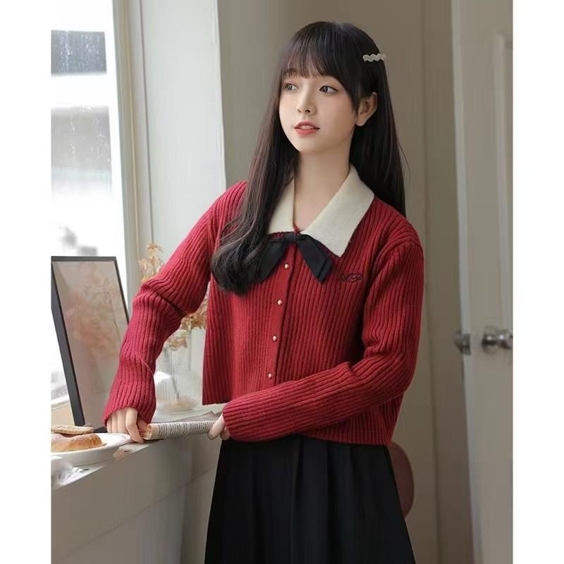 Product Introduction of Áo Cardigan Dệt Kim, Hàng Mới Về Mùa Thu, Dành Cho Nữ, Cổ Áo Màu Tương Phản, Có Nơ, Chiều Dài Ngắn, Thiết Kế Thời Trang 12