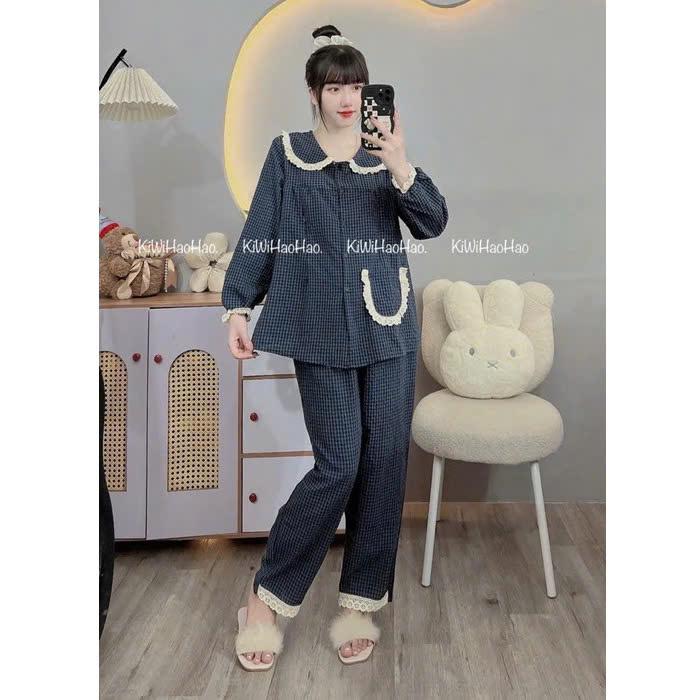 V07 - Bộ Bầu - Bộ Sau Sinh Dài Tay Đũi Xốp Mềm Mịn Cổ Sen Ren Viền 1 Túi - Áo Có Khoá Kéo Quân Có Chun Chỉnh - Freesize Dưới 72kg 7